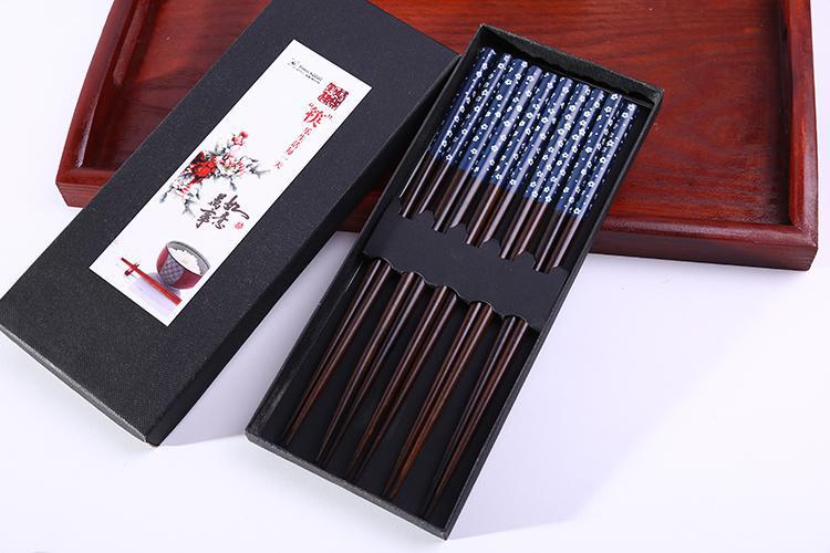 Japanese Chopsticks Wood Set Giftbox 5 Pair Blue Flowers