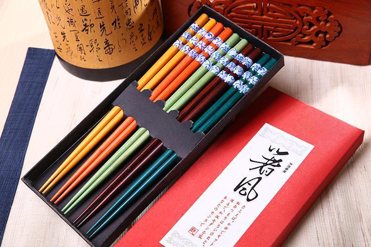 Japanese Chopsticks Wood Set Giftbox 5 Pair Colored