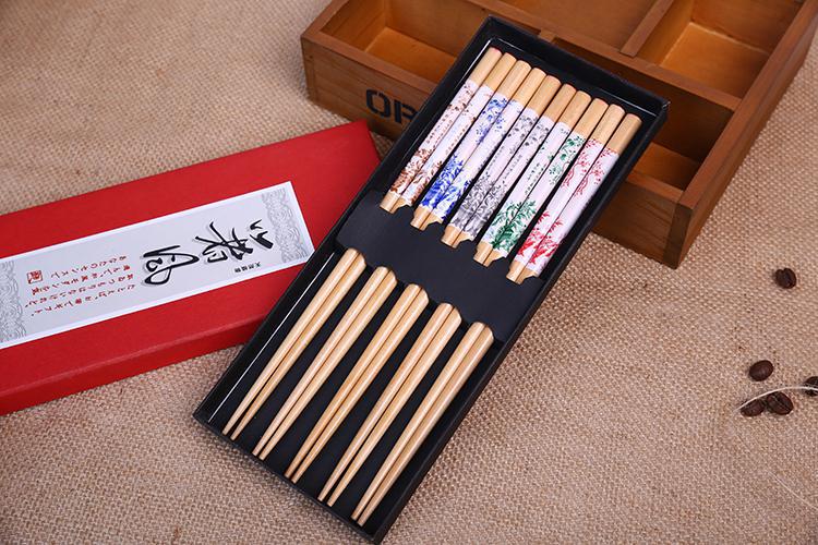 Japanese Chopsticks Wood Set Giftbox 5 Pair Flower Garden