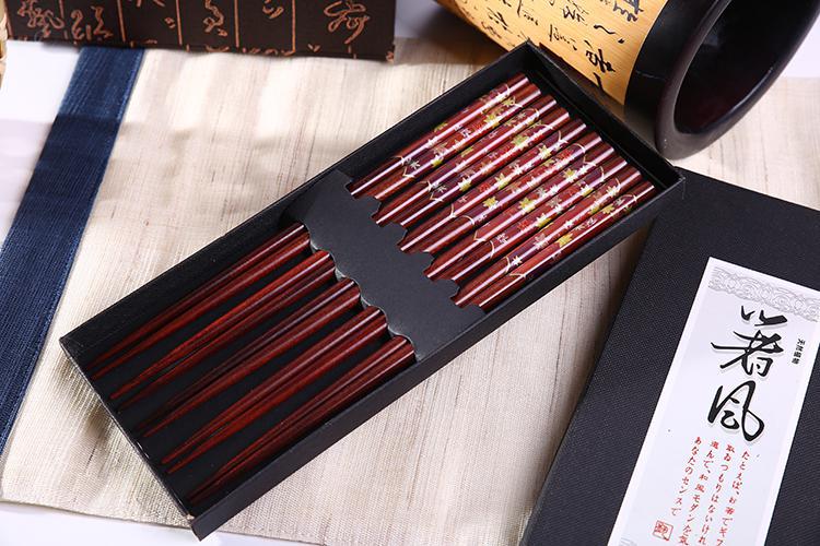 Japanese Chopsticks Wood Set Giftbox 5 Pair Leaves
