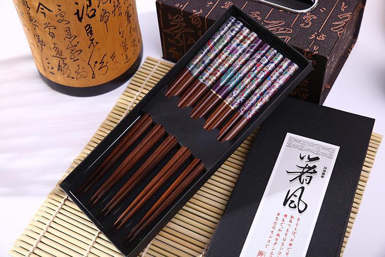 Japanese Chopsticks Wood Set Giftbox 5 Pair Purple Flowers