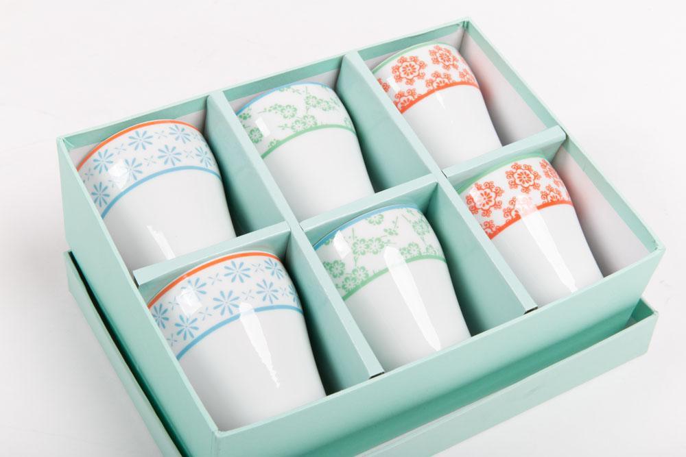 Japanese Cups Set Porcelain Colored Giftbox 6 Piece