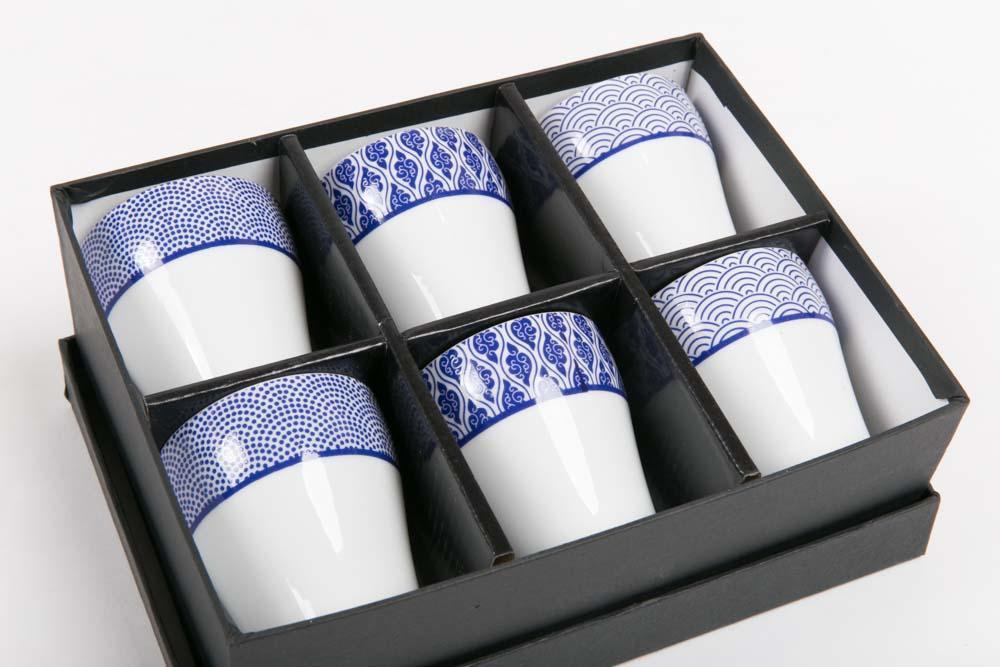 Japanese Cups Set Porcelain Nippon Blue Giftbox 6 Piece