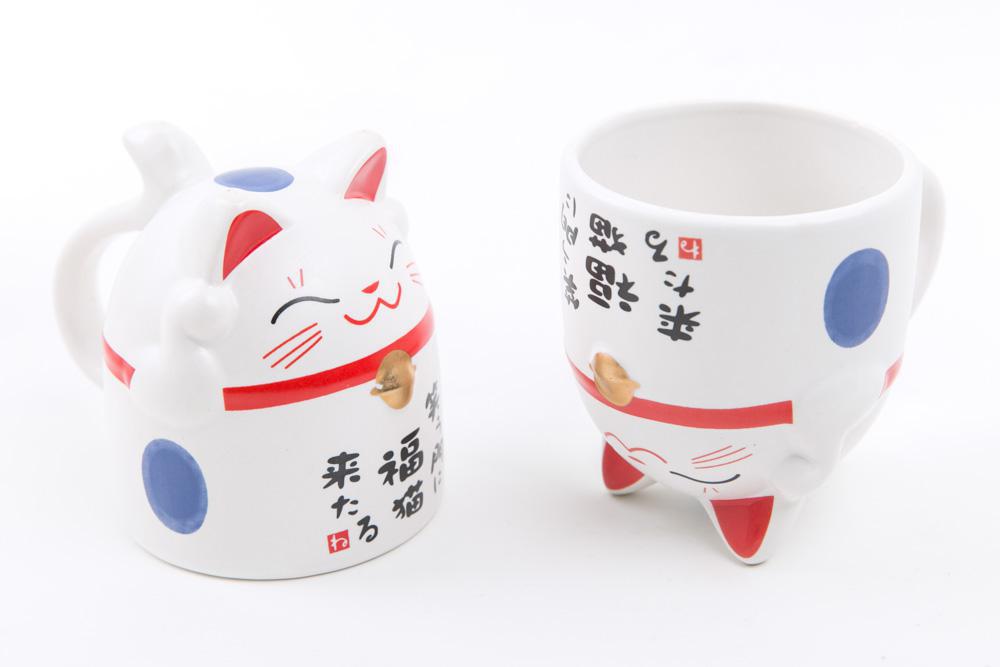 Japanese Lucky Cat Mug Cup Blue