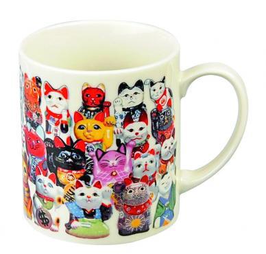 Japanese Lucky Cat Mug Porcelain Colored