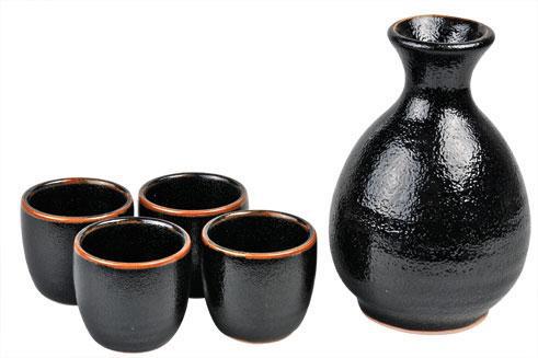 Japanese Sake Set Black Giftbox 4 Piece