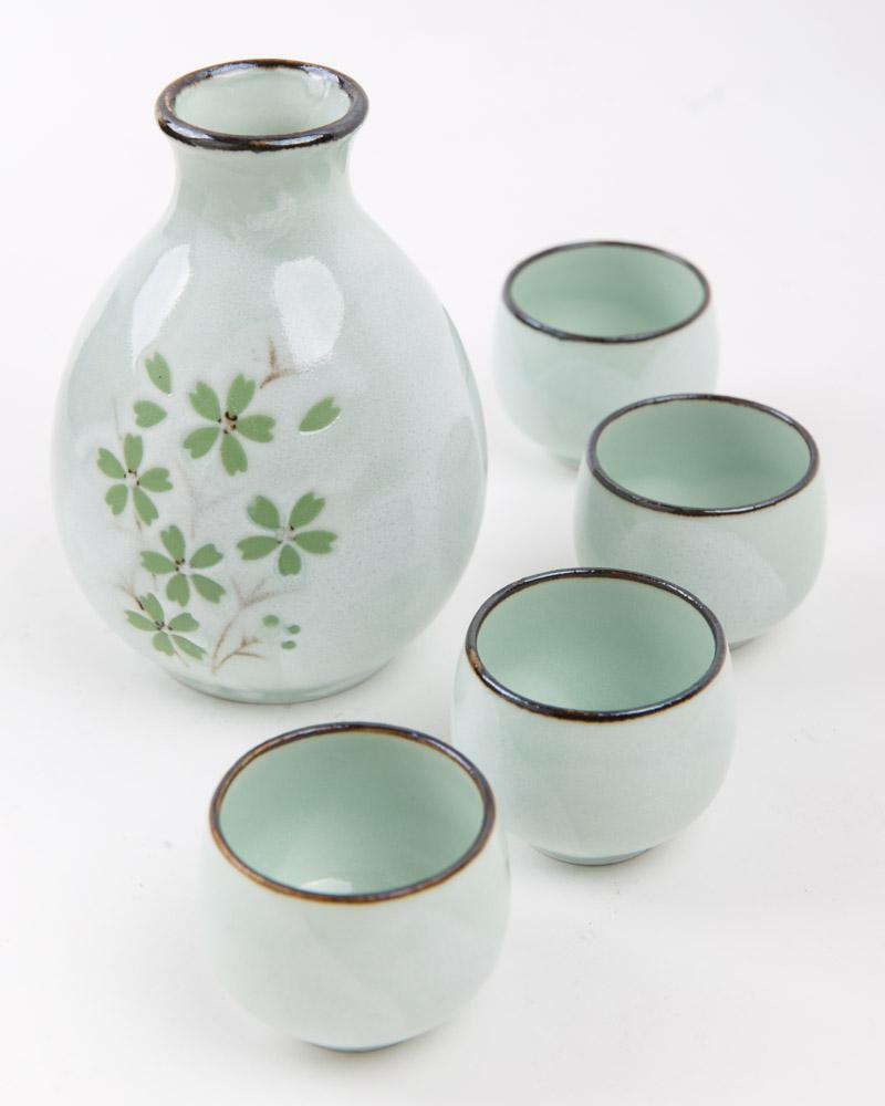 Japanese Sake Set Green Cosmos Giftbox 4 Piece