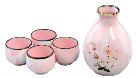 Japanese Sake Set Pink Shino Giftbox 4 Piece