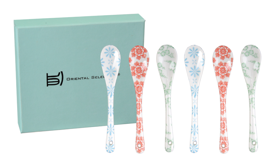 Japanese Tea Spoon Set Porcelain Giftbox 6 Piece Pastel