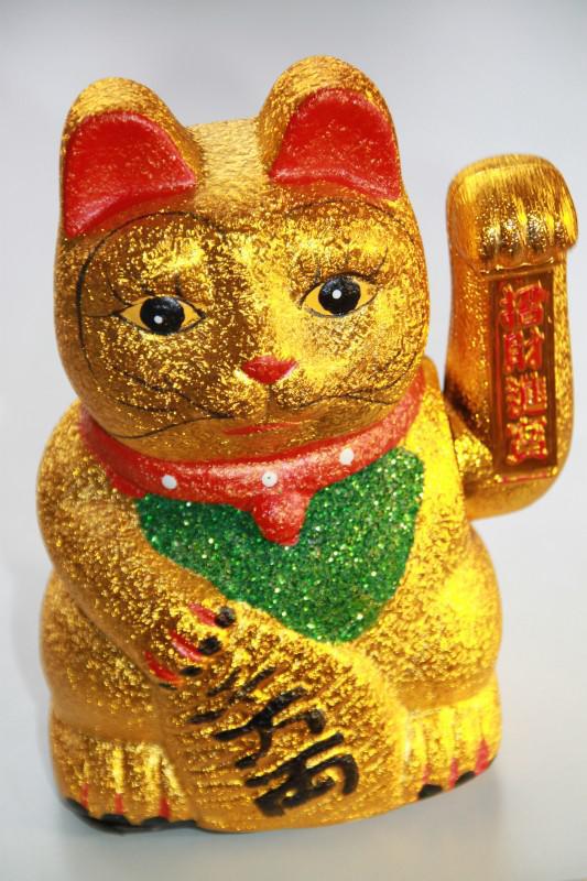 Lucky Cat Maneki Neko Glitter Gold Large