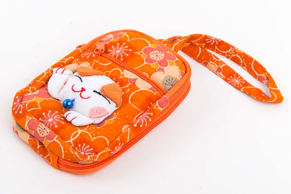 Lucky Cat Maneki Neko Wallet Kimono Orange