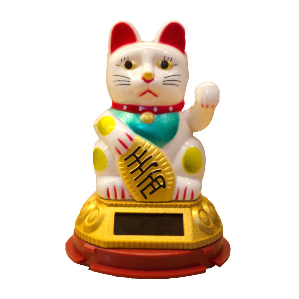 Solar Lucky Cat Maneki Neko White Small